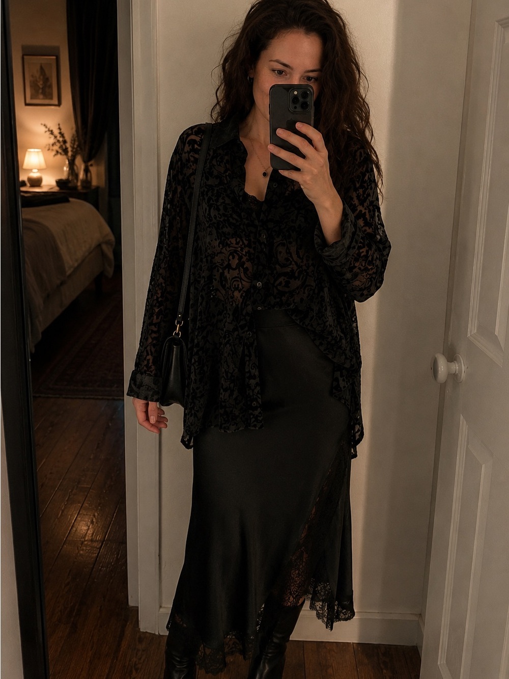 Vintage Velvet Burnout Button Up Tunic Medium Witchy Whimsigoth Dark Romantic